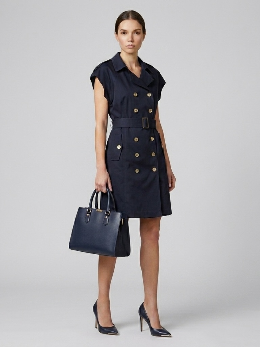 Calvin Klein Navy Blue Sleeveless Double-Breasted Trench Coat Dress – Size 10